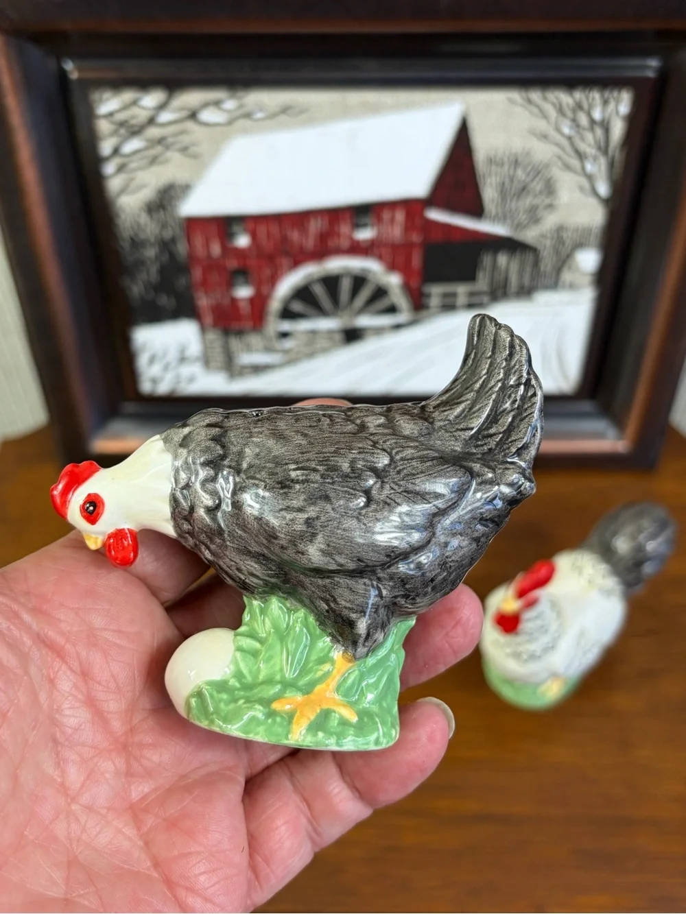 1980's J. Willfred By Sadek Farmhouse Rooster And Hen Salt & Pepper Hand Painted